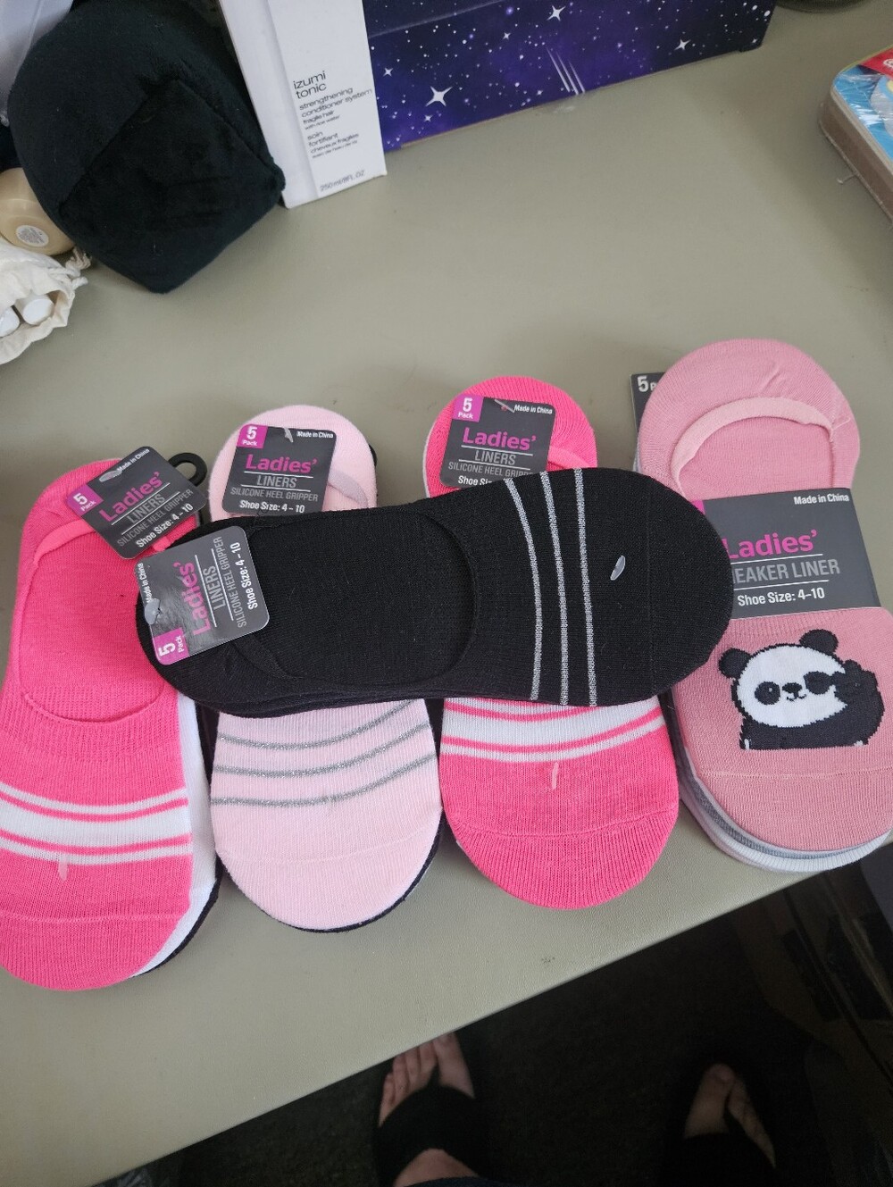 Ladies' Pink & Black No-Show Sock Liners - Pack